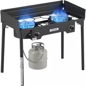 BBQ 캠프 홈 파티오 뒷마당을 위한 VEVOR 2 버너 야외 프로판 레인지 150 000 BTU LPG 캠핑 스토브 헤비