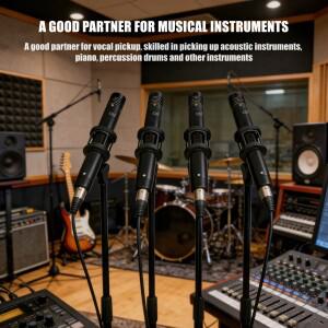 호환 4Pcs C02-블랙 콘덴서 마이크 악기 키트 XLR 인터페이스 기타 피아노 펜슬 타입 전문 녹음 세트