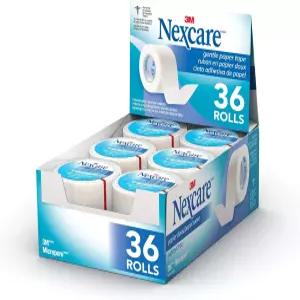 넥스케어 마이크로포어 순한 종이 반창고 1인치 x 10야드 거즈 및 드레싱 고정에 이상적 개별 포장 36개입