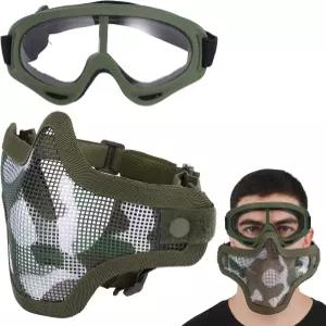 팬스포츠 에어소프트 마스크 및 고글 세트 조절 가능한 스트랩이 있는 전술 하프 페이스 메시 야외 게임
