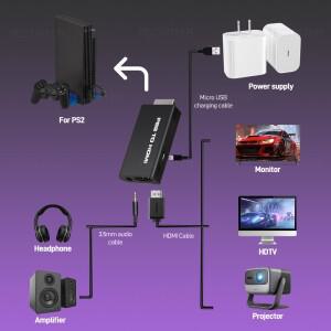 호환 소니 PS2 오디오 비디오 변환기용 풀 HDMI 호환 어댑터 480i/480p/576i HD로의 3.5Mm 지원 포함