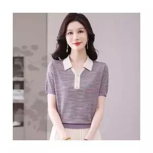 여친 니트 봄 여름 옷 반팔 얇은 라이셀 티 스웨터 칼라 상의 BE2