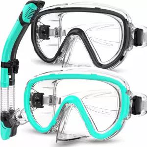 바이루이푸 2팩 스노클 장비 향상된 김서림 방지 및 누수 스노클링 마스크 통기성이 없는 드라이 180 뷰 퀵