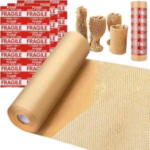벌집 포장지 MINHAO 15인치 x 100피트 포장재 재활용 가능한 종이 이동 용품 버블 포장 보호 롤 36개의