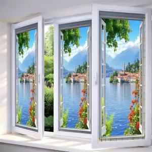 IVN 스테인드글라스 창문 필름 씨사이드 타운 17.7 x 39.3 인치 프라이버시 윈도우 경치 좋은 식물 디자인