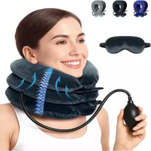 럭소케어 조절 가능한 경추 견인 장치 - 마스크가 장착된 풍선 목 스트레칭기 를 위한 여행 업무 및 휴식을
