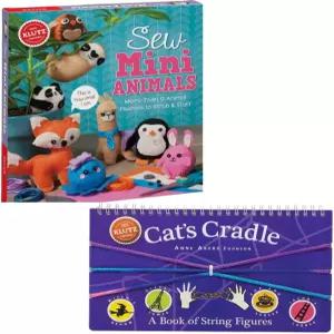 클루츠 DIY 미니 애니멀 플러시 재봉 키트와 고양이 요람 끈 피규어 책 세트 2-in-1 공예 활동 번들