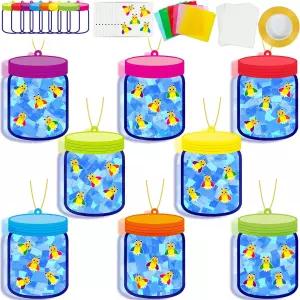 쿠바이 32세트 반딧불이 항아리 선캐처 공예 키트 DIY 창문 스테인드글라스 효과 종이 홈스쿨 교실 장식