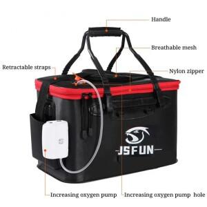 JSFUN 낚시 양동이 접이식 두꺼운 산소 펌프가없는 살아있는 물고기 휴대용 EVA 물 탱크 야외 라이브
