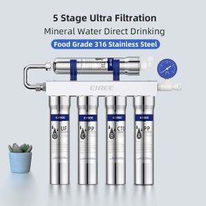 EIREE 업그레이드 5단계 주방용 정수기 스테인리스 스틸 초미세여과 LED 필터 직수형 수도꼭지