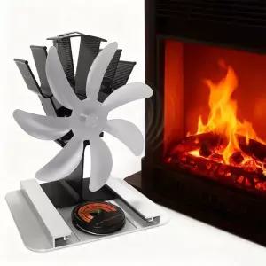 난로동력팬 19x14x215cm 무소음 7날개 나무 스토브 팬 연소기 화로 열 구동 순환 공기 연료 벽난로 2025