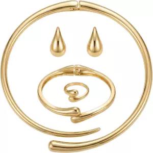 여성용 레거시볼트 4개 청키 골드 주얼리 세트 18K 도금 명세서 눈물방울 목걸이 귀걸이 커프 팔찌 반지