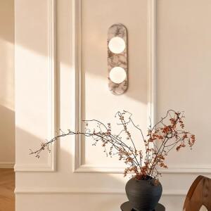 럭셔리 천연 대리석 벽 램프 LED 침대 옆 조명 화이트 글라스 램프셰이드 가정용 거실 욕실 복도