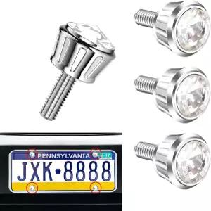 사이퍼페어 4 PCS 번호판 나사 고정 키트 반짝이는 라인스톤이 박힌 자동차 방지 너트 캡 방청 트레이 장착