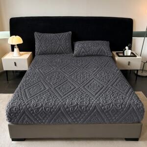 자카드 겨울용 두꺼운 따뜻한 코랄 플러시 매트리스 커버 높은 탄력성 미끄럼 방지 통기성 침실용 부드러