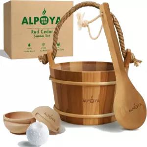 알포야 아로마틱 스 몰드가 있는 사우나 버킷과 국자 세트 캐나다 레드 시더 수제 손잡이가 1갤런 4L 나무