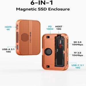 아카시스 마그네틱 10Gbps USB-C 도킹 스테이션 PD100W HDMI 4K/60HZ & SSD 인클로저 8TB M.2 NVMe 2280/6