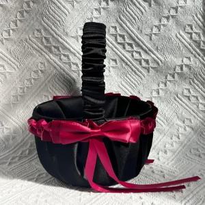 유웨딩 플라워 걸 바구니 - 파티용 리본 보크노트와 라인스톤이 포함된 캔디 선물 가방 블랙 버건디