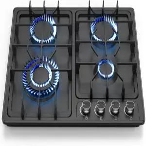 FVBADE 24인치 4 버너 쿡탑 스테인리스 스틸 내장 레인지 NG/LPG 컨버터블 듀얼 연료 열전대 보호 기능