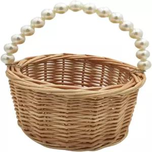 소박한 위커 라탄 웨딩 플라워 걸 바구니 진주 손잡이가 있는 직조 보관 홈 가든 장식용 달걀 캔디 H1