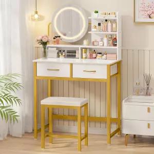 거울과 조명이 있는 키쳐 베니티 데스크 - 여자아이를 위한 3가지 모드 메이크업 침실용 의자 드레스룸
