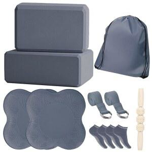 SAMTKA 2 요가 블록 지원 액세서리에는 무릎 패드 2개, 손목에 덜 무거운 스트랩 근육 마사지 롤러 1개, 미끄럼 방지 필라테스 양말 2켤레, 짐 가방 내구성 있는 다용도 브릭 운동 세트 10개가 포함되어 있습니다