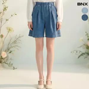 여성 밴딩 핀턱 4부 데님 반바지