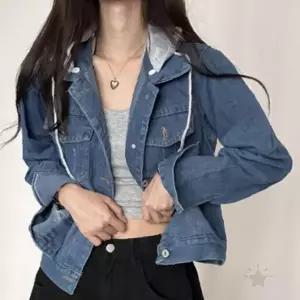 여성 봄 간절기 후드 크롭 데님 재킷 캐주얼 데일리 진청 연청 청 점퍼 레이어드