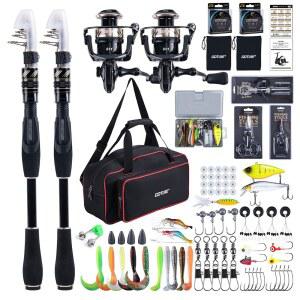 고투르 망원 낚싯대와 콤보 탄소 땋은 낚싯대 여행 선이 민물 캐리어 트라우트용 소금물 있는 미끼 섬유 키트 스피닝 BB 배스 장비 낚시