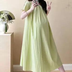 여성 반소매 맥시 원피스 임산부 홈웨어 만삭 드레스 봄여름 편안한 임부복