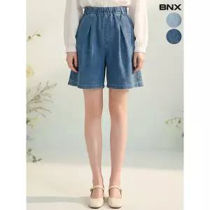 [BNX]여성 밴딩 핀턱 4부 데님 반바지