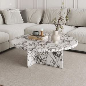 프렌치 크림 유기농 원형 커피 테이블, 작은 공간을 위한 천연 대리석, 열 및 긁힘 방지, 마스터 디자인,