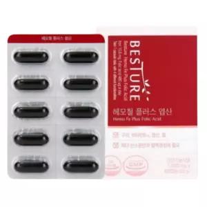 베스처 헤모철 플러스 엽산 1000mg 60캡슐 2개월분 철분 구리 비타민B12 비타민C 임산부 청소년 가임기여성 남녀노소 중장년층 영양제