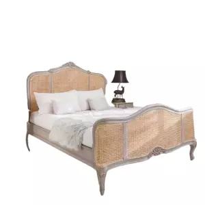 클레어 프렌치 엔틱 원목 라탄 침대 화이트 퀸사이즈