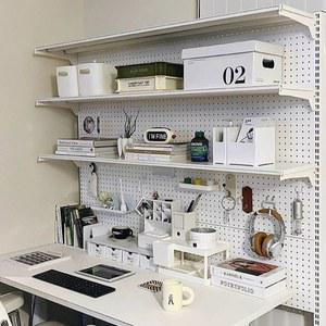 책상앞 타공보드 타공판 페그보드 가로 모니터의 화이트56x190삼단책장플러스 a9a