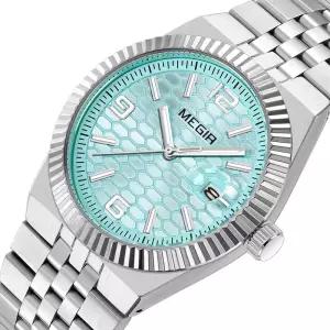 남성용 MEGIR 쿼츠 시계 패션 심플 비즈니스 스타일 아날로그 손목시계 스테인리스 스틸 스트랩 날짜 표시