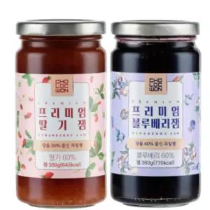 초록원 저당 딸기 잼 380g + 블루베리 잼 과일잼 세트