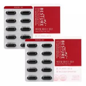 베스처 헤모철 플러스 엽산 1000mg 60캡슐 2개 4개월분 철분 구리 비타민B12 비타민C 임산부 청소년 가임기여성 남녀노소 중장년층 영양제