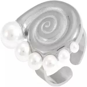 여성용 Dtja 우아한 쉘 진주 바다 네일 문구 반지 골드 도금 조절 가능한 오션 콘치 마린 라이프 핑거 링