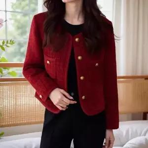 마킷4 레드 여성 가을 코트 톱 프렌치 트위드 하프코트 숏 JEN3