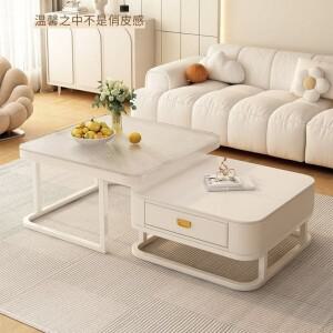 크림색 바람석 슬래브 소형 아파트 거실 가정용 라이트 럭셔리 모던 테이블 신형 사각형