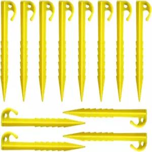 JZTang 12개 5.7인치 플라스틱 말뚝 텐트 페그 톱니 가장자리 야외 및 정원 네팅 잔디를 위한 옐로우 가든
