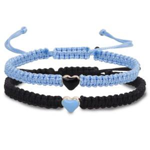 바이 이슬라 주얼리 세트 커플 및 우정을 위한 컬러풀 하트 구슬 매칭 팔찌 2개 | 조절 가능한 우정 기념일 선물 베스트 프렌드 남자친구 여자친구 발렌타인 파트너를 장거리