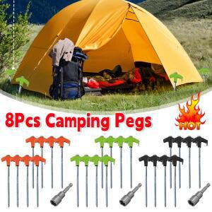 8/16개 야광 나사형 텐트 말뚝 M8 탄소강 스파이럴 페그 육각 소켓 헤드 포함  바닥 캠핑 야외용