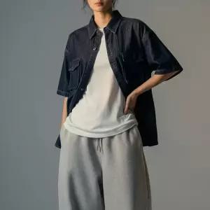 [화이트빌딩]여자 청남방 워싱 데님 반팔 오버핏 빅사이즈 셔츠