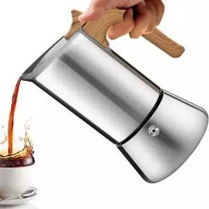 볼판트 무코팅 2컵 모카 포트 증점 304 스테인리스 스틸 스토브탑 에스프레소 커피 메이커 100ml 3.4온스