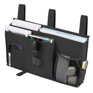 조이풀라이프 침대 옆 캐디 - 이층 정리함, 기숙사 방, 병원 침대, 캠핑을 위한 8개의 포켓이 있는 걸이 보관 가방 블랙