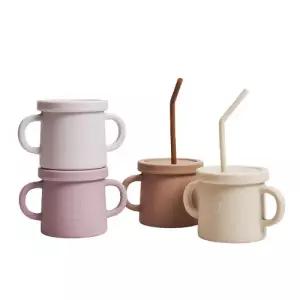 (정품) 블루마마 모아컵 뚜껑 세트 어린이 실리콘 빨대호환 양손 머그컵(색상 택1)