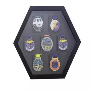액자형 메달케이스 훈장 육각형 우드 진열함 뱃지 보관 디스플레이 수납