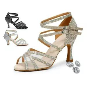 라틴 댄스화 여성 탑드림 댄스신발 재즈 라인댄스구두 블랙 6cm 굽 실내용헤어바닥 34